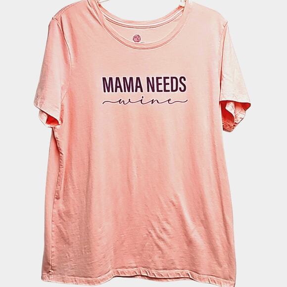 Positive Tees "Mama Needs Wine" Short Sleeved T-Shirt Pink Woman's Size XL 16-18 - Picture 1 of 9